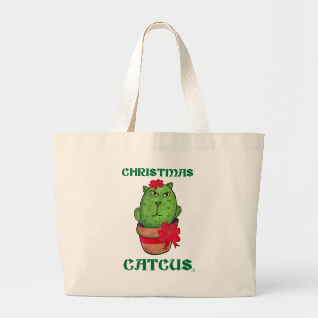 Weihnachtskatcus Holiday Cactus Cartoon Design Jumbo Stoffbeutel (Vorne)