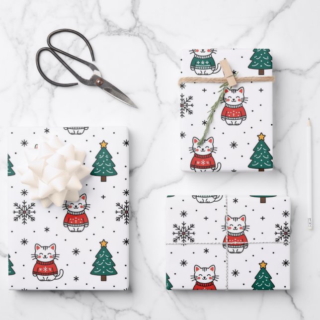Weihnachtskätzchen Geschenkpapier Set (Vorderseite)