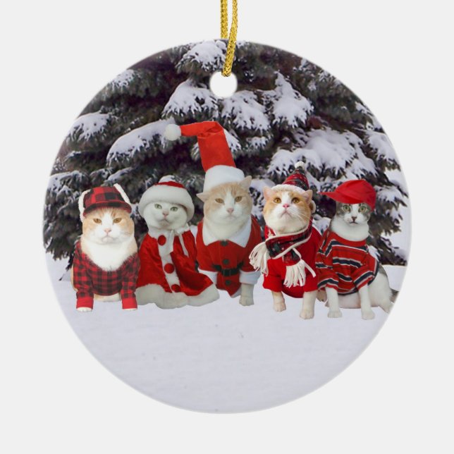 WeihnachtsKätzchen Keramik Ornament (Vorne)