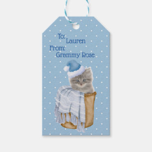 Weihnachtskätzchen mit Blue Weihnachtsmannmütze - Geschenkanhänger