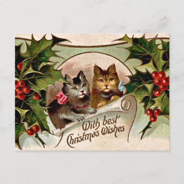 Weihnachtskätzchen "mit den besten Weihnachtswünsc Postkarte (Vorderseite)