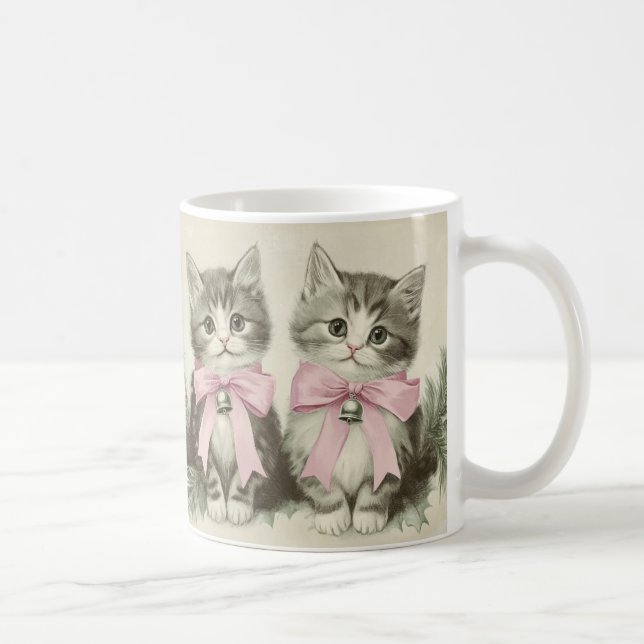 Weihnachtskätzchen mit rosa Bogen Kaffeetasse (Rechts)