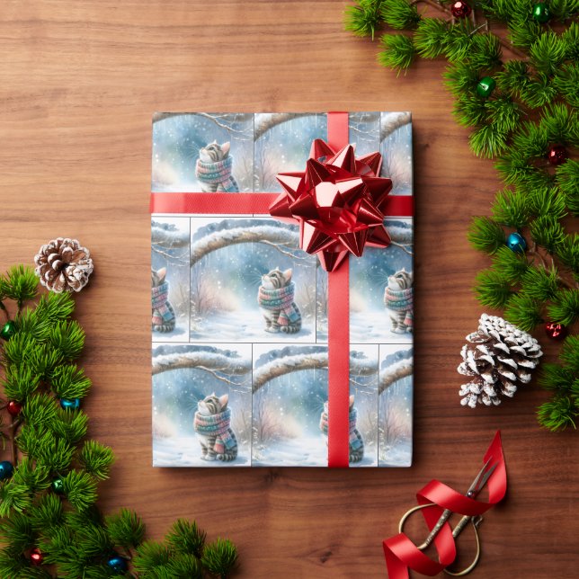 Weihnachtskätzchen tragen einen Winterskarf Geschenkpapier (Feiertagsgeschenk)