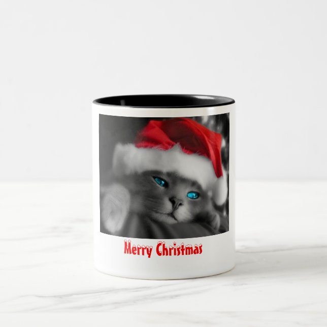 Weihnachtskätzchen Zweifarbige Tasse (Mittel)
