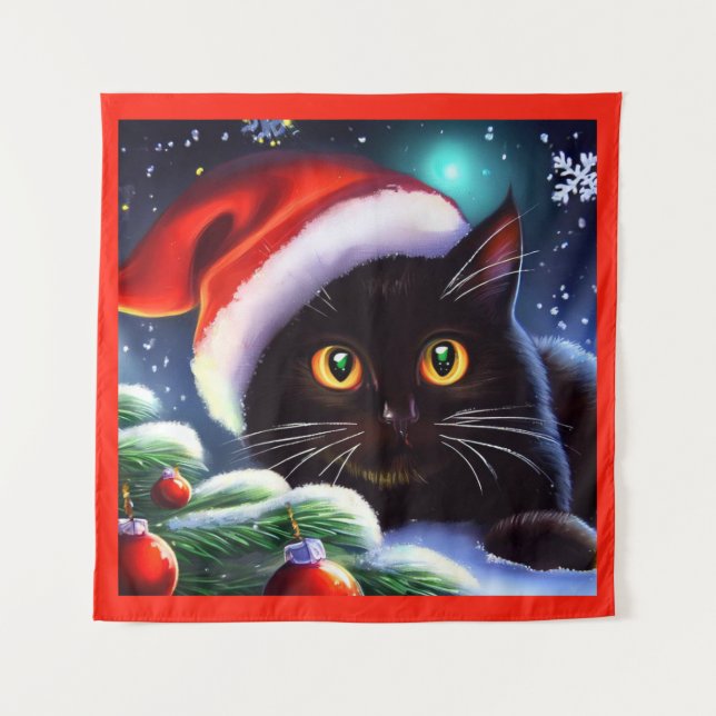 Weihnachtskatze 1 wandteppich (Vorderseite)