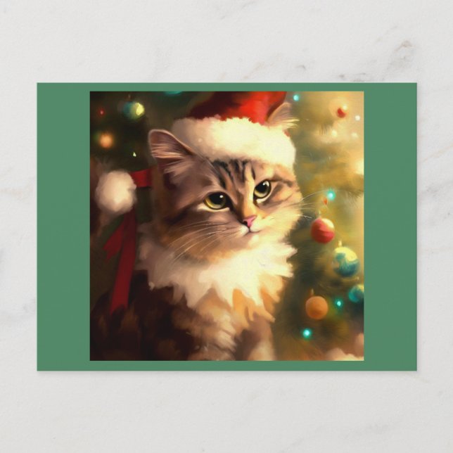 Weihnachtskatze 4 feiertagspostkarte (Vorderseite)