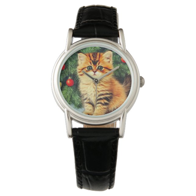 Weihnachtskatze Armbanduhr (Vorderseite)