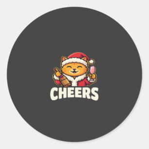 Weihnachtskatze bejubelt festliches Trinken Runder Aufkleber