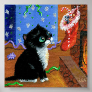 Weihnachtskatze Black Tuxedo Kitten Urlaub Poster