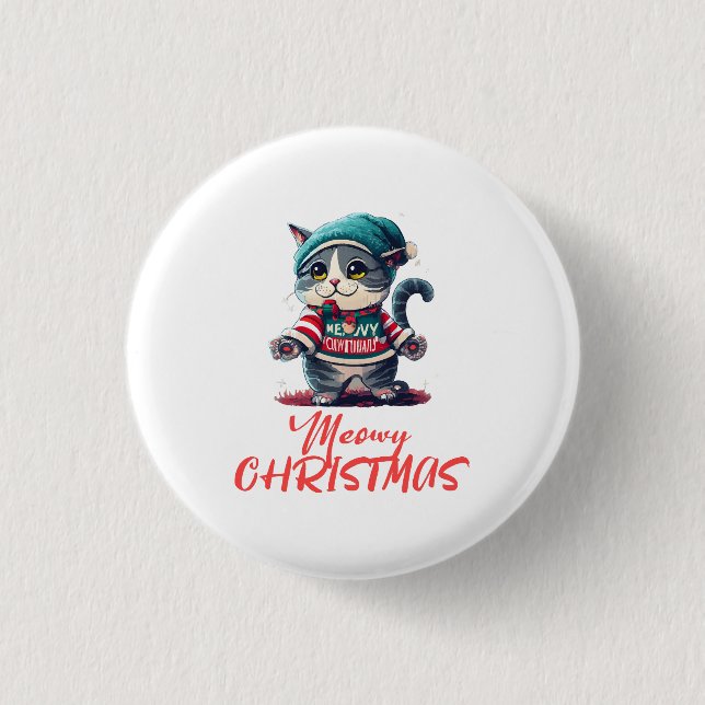 Weihnachtskatze Button (Vorderseite)
