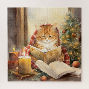 Weihnachtskatze drei liest Vintage-Karte Puzzle