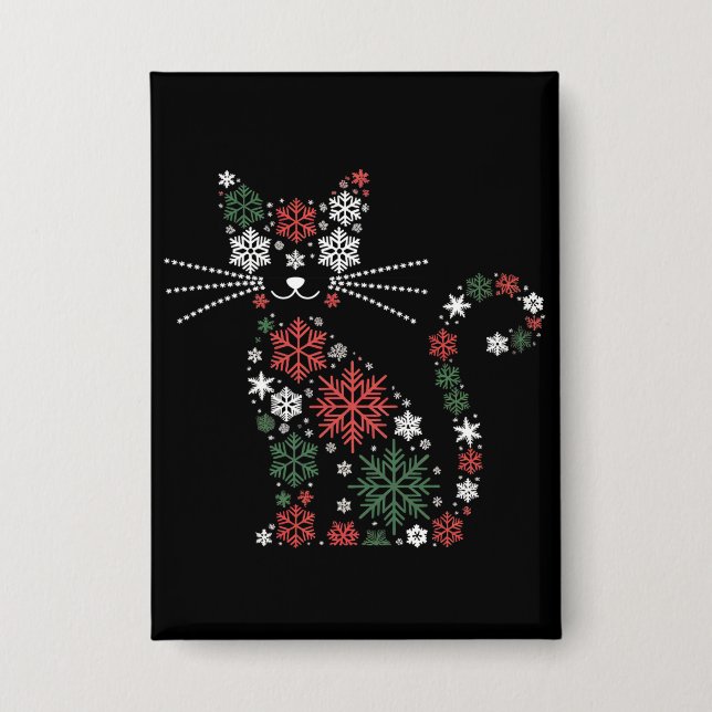 Weihnachtskatze erfand Schneeflocken Lustige Katze Button (Vorderseite)