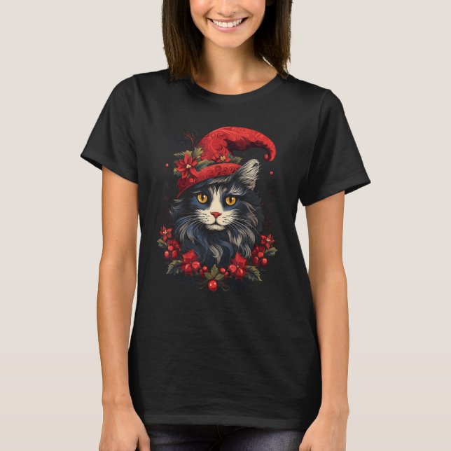 Weihnachtskatze Feiertagsdesign T-Shirt (Vorderseite)