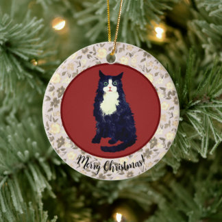Weihnachtskatze floral keramik ornament