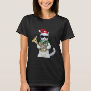 Weihnachtskatze Französisches Horn Coole Feiertags T-Shirt