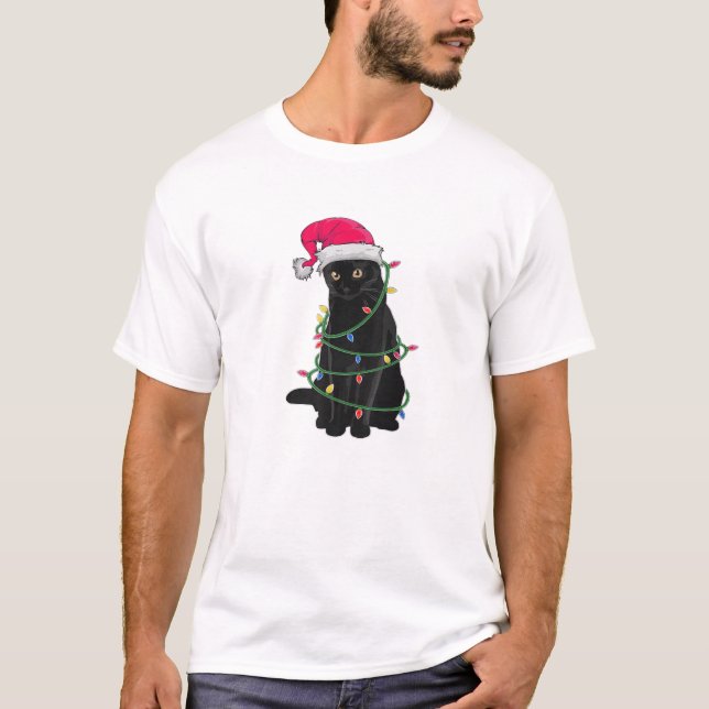 Weihnachtskatze Für Männer Schwarze Katze Weihnach T-Shirt (Vorderseite)