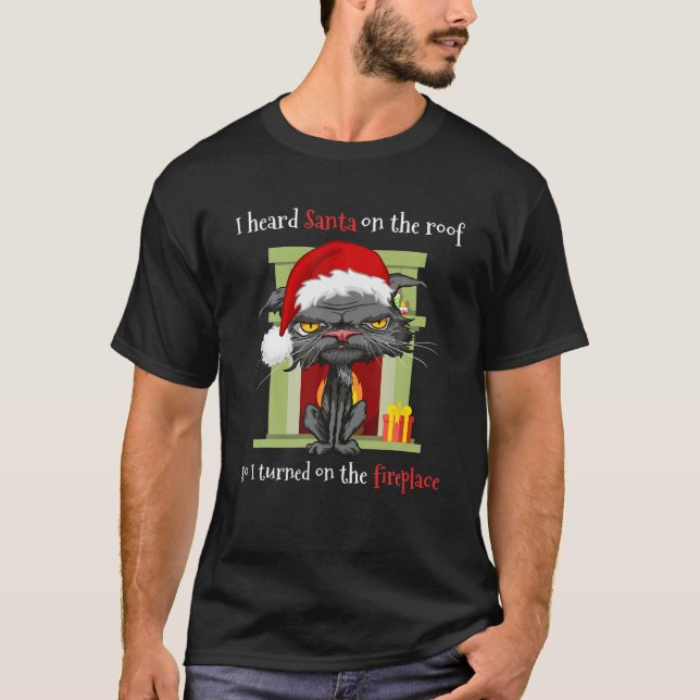 Weihnachtskatze Grumpy Anti Weihnachtsmannmütze ge T-Shirt (Vorderseite)