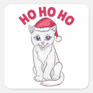 Weihnachtskatze Ho Ho Ho Quadratischer Aufkleber