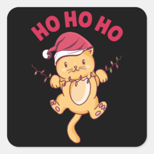 Weihnachtskatze Ho Ho Ho Quadratischer Aufkleber