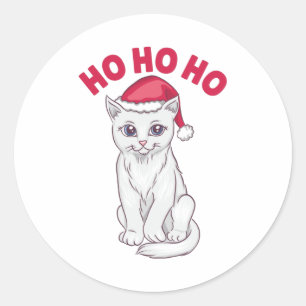 Weihnachtskatze Ho Ho Ho Runder Aufkleber