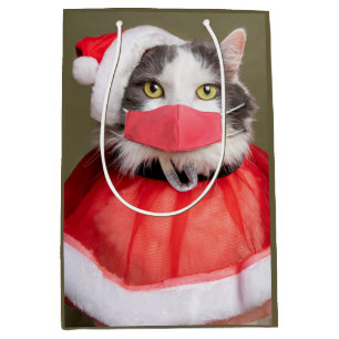 Weihnachtskatze im Gesicht Maske Mittlere Geschenktüte