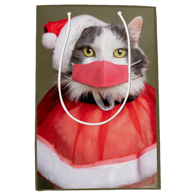 Weihnachtskatze im Gesicht Maske Mittlere Geschenktüte (Vorderseite)
