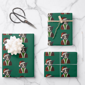 Weihnachtskatze im Mantel Pullover Hut des Weihnac Geschenkpapier Set