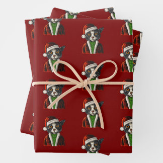 Weihnachtskatze im Mantel Pullover Hut des Weihnac Geschenkpapier Set