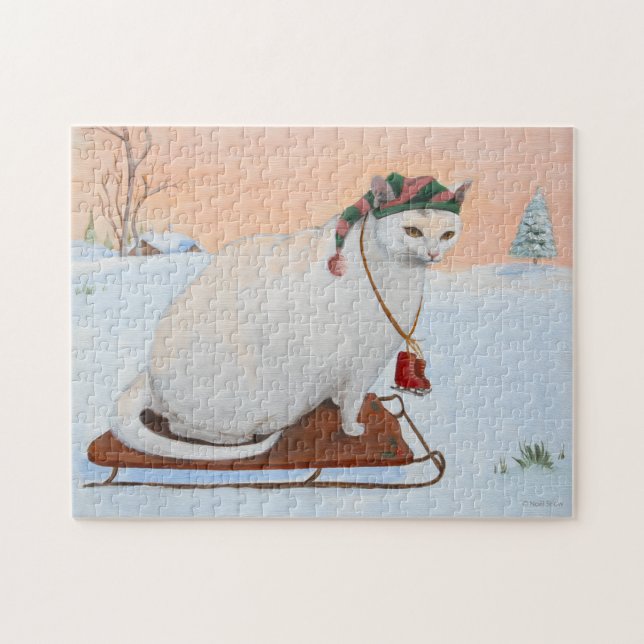 Weihnachtskatze im Schnee Puzzle (Horizontal)