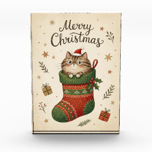 Weihnachtskatze im Strumpf Fotoblock