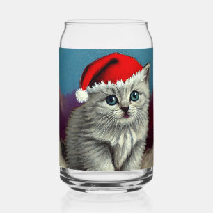 Weihnachtskatze im Weihnachtsmannmütze Dosenglas