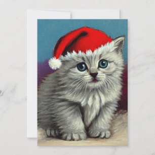 Weihnachtskatze im Weihnachtsmannmütze Feiertagskarte