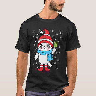 Weihnachtskatze in einem Hat Winter Kätzchen Lover T-Shirt