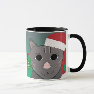 Weihnachtskatze in einer roten Weihnachtsmannmütze Tasse