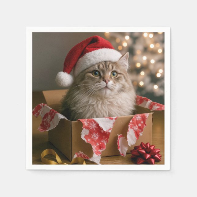 Weihnachtskatze in einer Schachtel Serviette (Vorderseite)