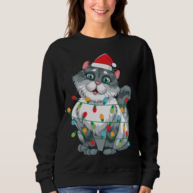 Weihnachtskatze in farbenfrohen Lichtern mit S Sweatshirt (Vorderseite)