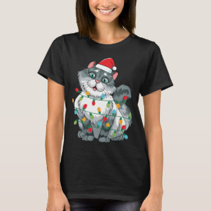 Weihnachtskatze in farbenfrohen Lichtern mit S T-Shirt