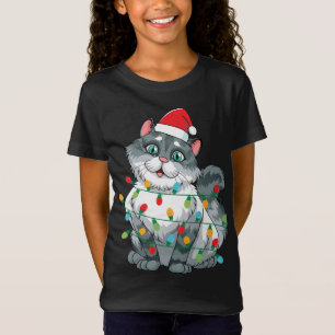 Weihnachtskatze in farbenfrohen Lichtern mit S T-Shirt