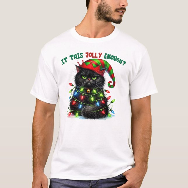 Weihnachtskatze ist dieses Jolly genug lustig T-Shirt (Vorderseite)