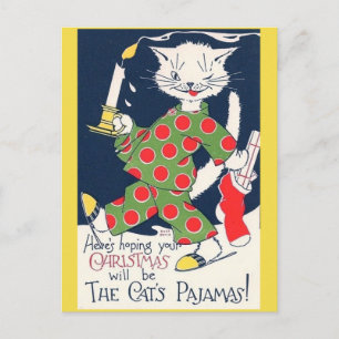 Weihnachtskatze Katze Pyjama Lustige Postkarte