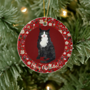 Weihnachtskatze Keramik Ornament