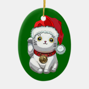 Weihnachtskatze Keramikornament