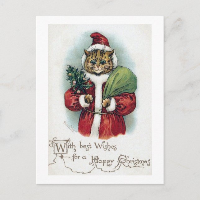 Weihnachtskatze, Louis Wain Feiertagspostkarte (Vorderseite)