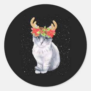 Weihnachtskatze Lover Shirt Katze mit Hirschantler Runder Aufkleber