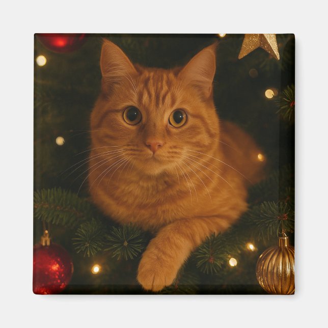 Weihnachtskatze-Magnet Magnet (Vorne)