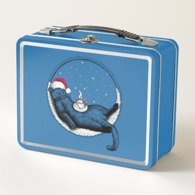 Weihnachtskatze Metall Brotdose (Vorderseite)