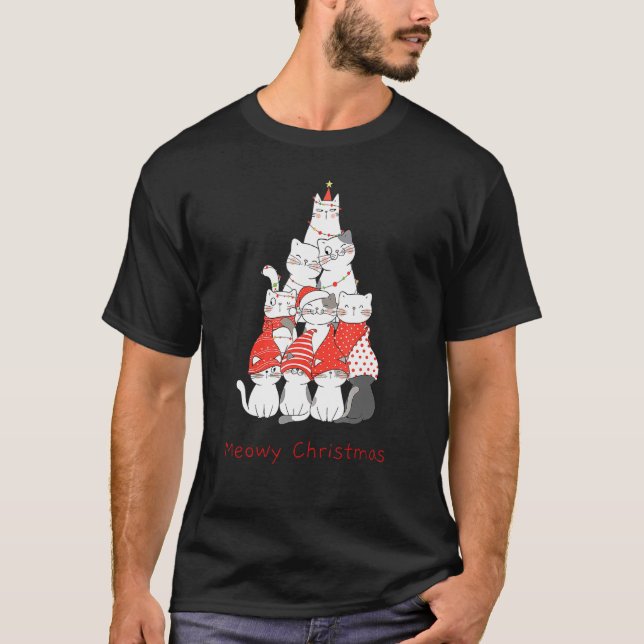 Weihnachtskatze Mewy Weihnachtskatzenbaum T-Shirt (Vorderseite)