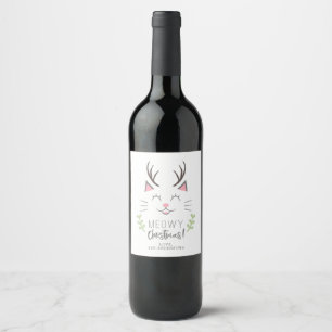 Weihnachtskatze mit Antlers Xmas Weinetikett