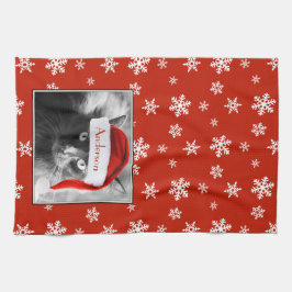 Weihnachtskatze, mit Namen anpassen Geschirrtuch