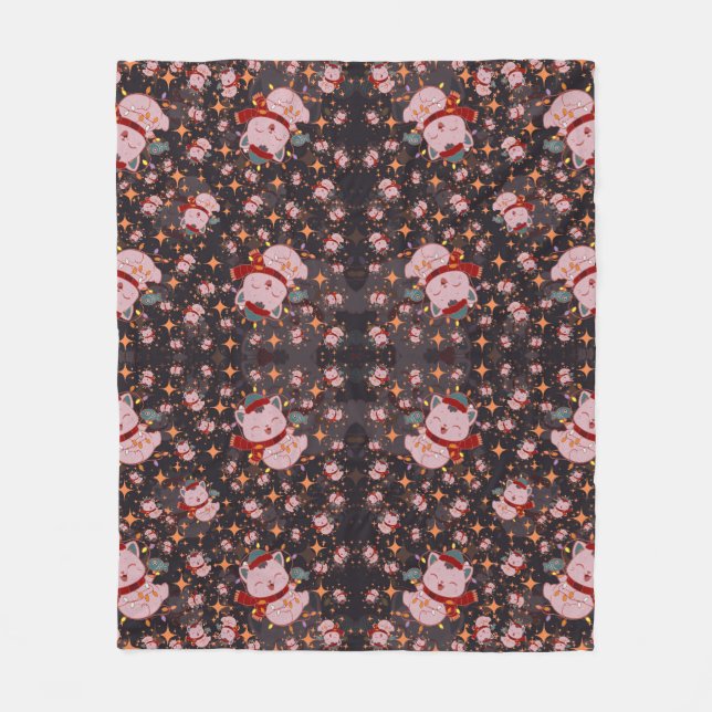 Weihnachtskatze mit Santa-Mütze Fleecedecke (Vorderseite)